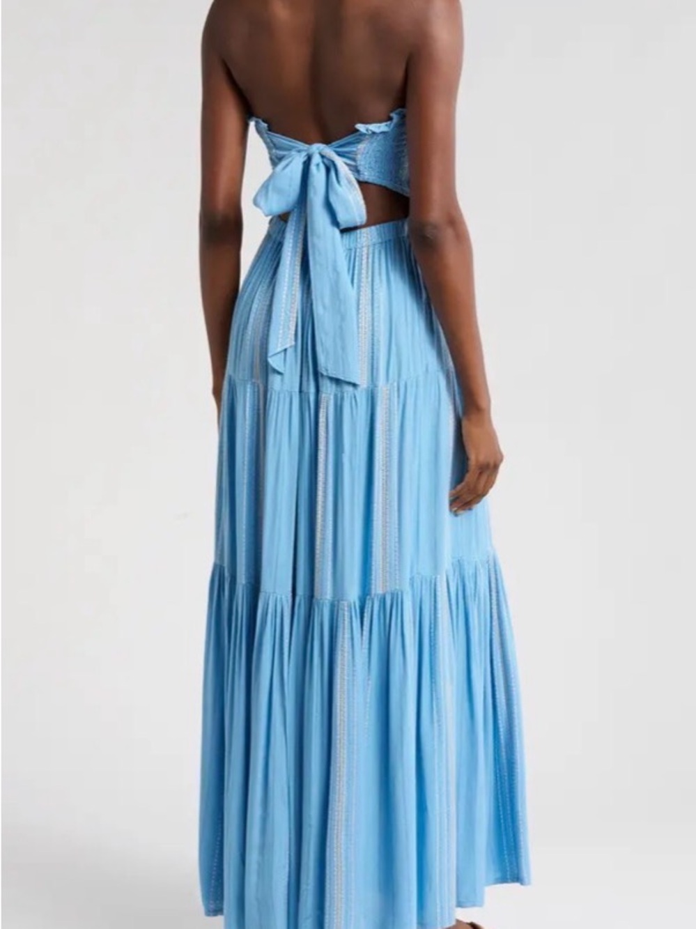 Elan Strapless Smocked Maxi Dress Blue Stripe Boho NWT Large